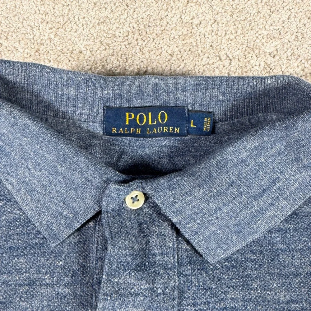 Polo‎ Ralph Lauren Polo Shirt Mens Large Blue Heathered Cotton Short Sleeve Pony
